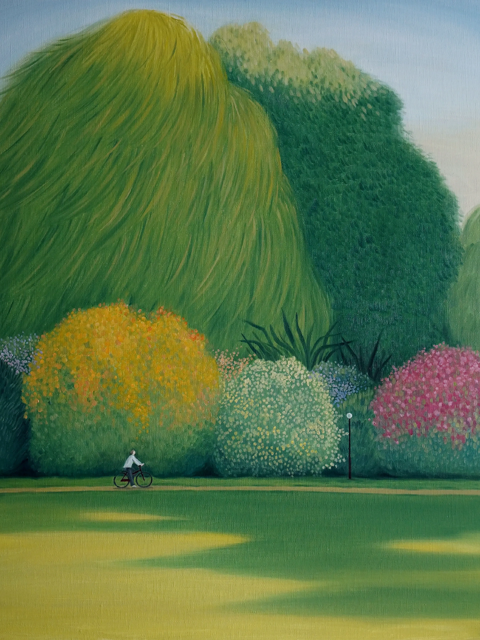 每天认识一位艺术家 | JiYoung Park JiYoung Park是一位韩国艺术家，以柔和的色彩和永恒的美学为特征，凭借自己独特的风格不断拓宽艺术范畴，包括书籍封面、电影海报、专辑封面等。她艺术的核心是对风景和大自然瞬息之美的迷恋，在模糊现实与想象的界限后，注入乌托邦式的美好愿景，邀请观众在如此快节奏的世界中，短暂驻足，在宁静中寻找慰藉，重新建立于大自然的连接，发现简单的存在之美。
	
她说：“我的作品创作似乎只有风景，这种简单有时会让我陷入徘徊和沉思，不确定前进的道路。但我发现自己依然会被所画的风景所吸引，青翠的树木、波光粼粼的湖泊、徐徐的微风唤醒了我内心深处的连接感，让我体会到宁静的力量。在新的系列作品中，我希望可以浓缩这些慰藉和宁静时刻，为疲惫的灵魂提供可以短暂休息的避风港。”
	
艺术是生活的精神支柱
我是Ashlee花花
关注我~带你走进艺术世界！
	
﻿#艺术﻿ ﻿#每日艺术家﻿ ﻿#精神世界﻿ ﻿#自然﻿ ﻿#平静﻿ @Ashlee花花