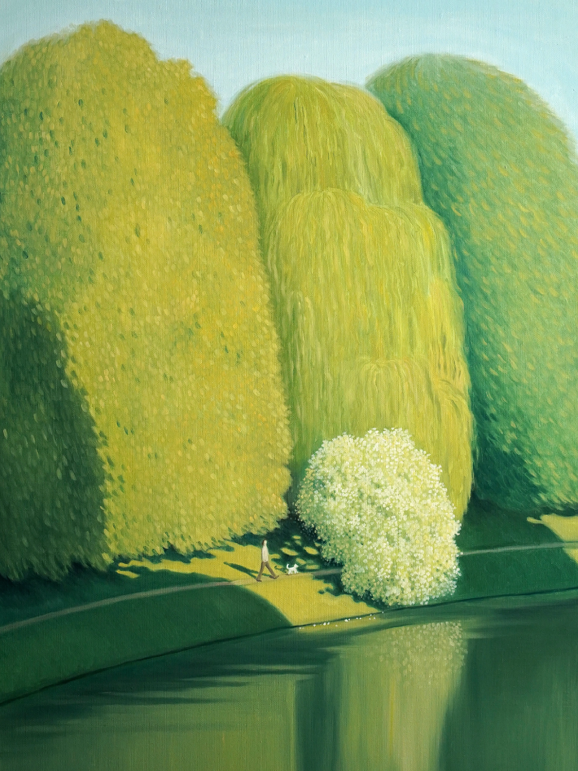 每天认识一位艺术家 | JiYoung Park JiYoung Park是一位韩国艺术家，以柔和的色彩和永恒的美学为特征，凭借自己独特的风格不断拓宽艺术范畴，包括书籍封面、电影海报、专辑封面等。她艺术的核心是对风景和大自然瞬息之美的迷恋，在模糊现实与想象的界限后，注入乌托邦式的美好愿景，邀请观众在如此快节奏的世界中，短暂驻足，在宁静中寻找慰藉，重新建立于大自然的连接，发现简单的存在之美。
	
她说：“我的作品创作似乎只有风景，这种简单有时会让我陷入徘徊和沉思，不确定前进的道路。但我发现自己依然会被所画的风景所吸引，青翠的树木、波光粼粼的湖泊、徐徐的微风唤醒了我内心深处的连接感，让我体会到宁静的力量。在新的系列作品中，我希望可以浓缩这些慰藉和宁静时刻，为疲惫的灵魂提供可以短暂休息的避风港。”
	
艺术是生活的精神支柱
我是Ashlee花花
关注我~带你走进艺术世界！
	
﻿#艺术﻿ ﻿#每日艺术家﻿ ﻿#精神世界﻿ ﻿#自然﻿ ﻿#平静﻿ @Ashlee花花