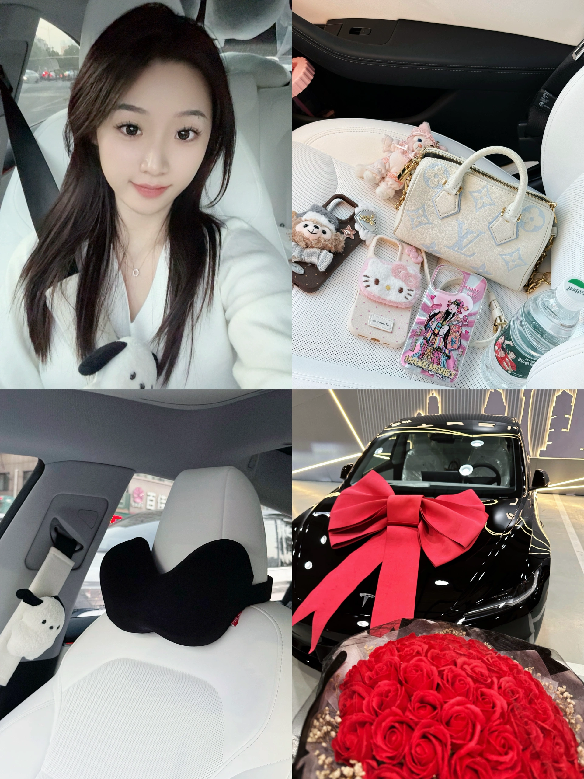24岁｜喜提人生第一辆车🚗 特斯拉焕新版model3，没想到在24岁的时候拥有了属于自己的车车🎉有车以后体会到了说走就走的快乐🎉
最近连续多雨🌧️幸福感爆棚，再也不用骑着🛵躲雨了，小电车就是我移动的🌂尽力把它装版的漂亮一些，开车时间长了脖子就会很酸[哭惹R]偶然坐朋友的车发现她有一个靠枕发现真的很舒服，当天晚上就下单了一个，都说特斯拉是毛坯房，慢慢被我变成了“精装房”～[萌萌哒R]
姐妹们有没有这样的经历，有一段时间特别想买东西，购物欲🛍️爆棚，有时候心静如水[买爆R]前两天突然想买手机壳，夏天到了五颜六色的款式看的我特别💓心动，就喜欢这种漂漂亮亮的小东西😊放在车里摆着心情都变好了
春去秋又来，时过境迁，我还是记得第一次见到它的样子#人生第一辆小车车 #爱上一辆车的瞬间 #提车日记 #适合女孩子的车 #颜值高的车#素人博主 #女生车内饰 #翻包记 @Abby