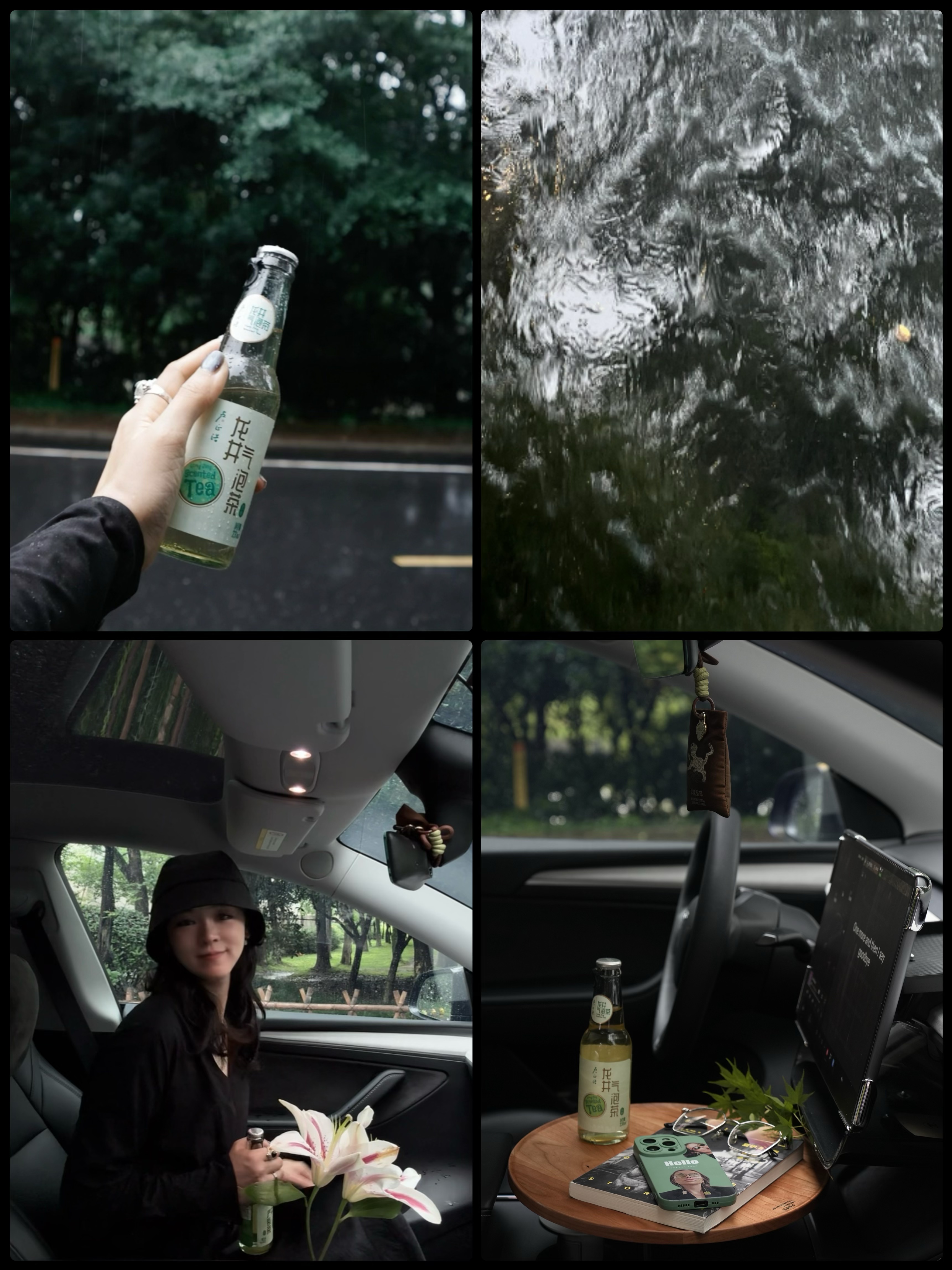 🔴𝚃𝚎𝚜𝚕𝚊｜“雨天断联，一个人🍻” 雨天断联，一个人听雨，
静静坐车里，
听雨刷洗万物的声音。
	
坐在林间路边，
开一瓶气泡茶🫧🍵，
跟自己干杯🍻。
	
车窗外暴雨如注，
而我自带清凉。
	
#汽车博主 #特斯拉 #女生车内饰 #陷入雨天的氛围里 #特斯拉modely #氛围感车内饰 #喜欢下雨天 #特斯拉内饰 #雨天是最好的滤镜 #女性成长 @➰YY.