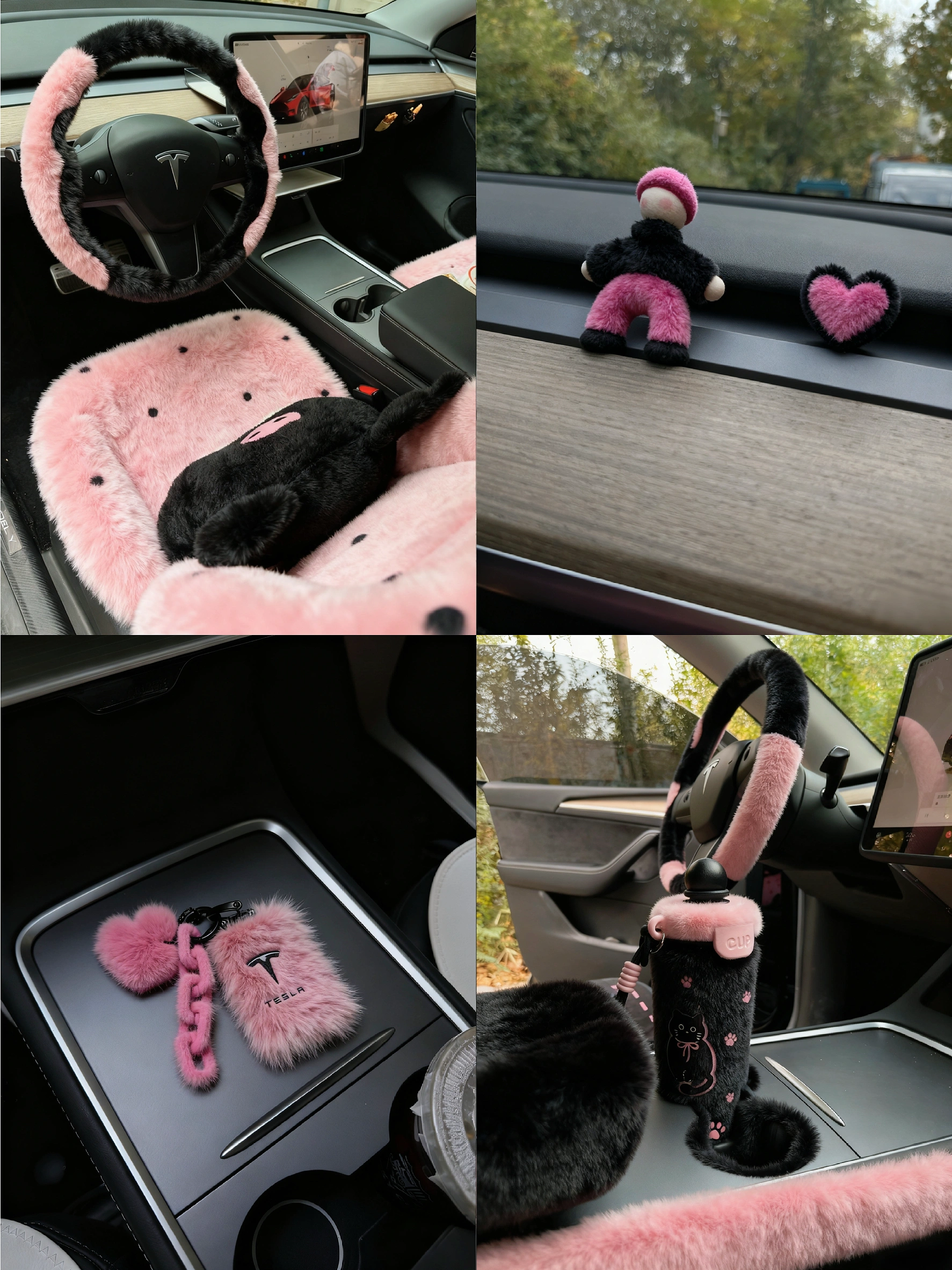 Tesla💕｜万物皆可毛绒绒 黑粉内饰越看越爱 今天摸鱼，我来试试🔥遍全网的毛绒绒p图，把拍废的照片变成毛绒绒的，好可爱！！！
毛绒绒的物品本来就带有吸引力
在我的黑粉内饰上更吸睛了[捂嘴笑R]自己越看越爱了
把特斯拉改成黑粉配色以后就不停入同色系搭配
方向盘、钥匙扣、固体香薰都买到心坎里了
还有什么黑粉配色的车载好物快快甩给我呀！
#特斯拉内饰 #特斯拉内饰配件 #给照片加点涂鸦 #拯救废片 #ai #特斯拉车主日记 #新人博主 #女生车内饰 #一人一件车载 #车内好物 @小Car的软装日记