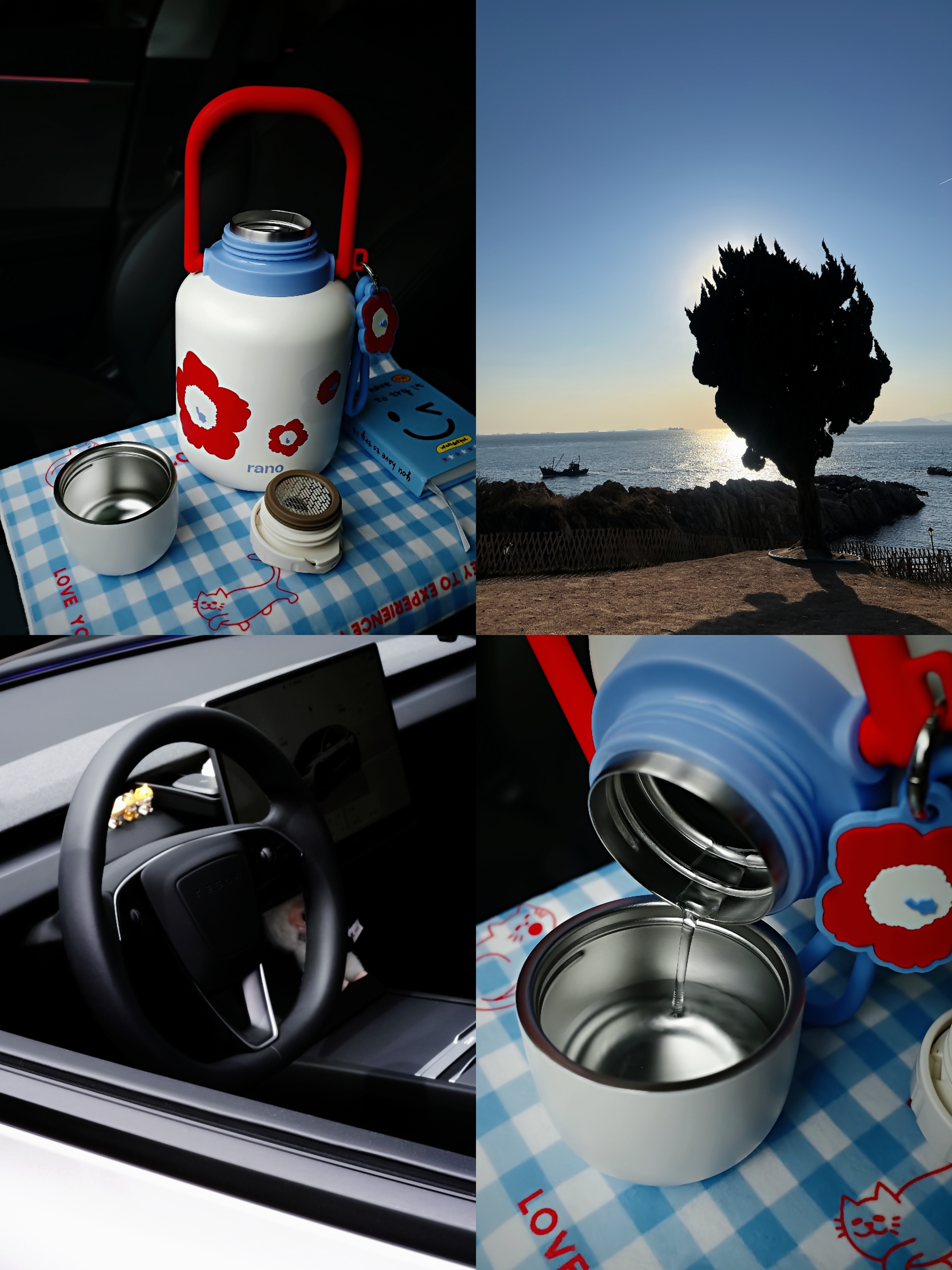 🚗💨公路旅行必备！颜值和温暖我都要！ 秋冬自驾游，开长途都要备上一大壶...
旅途幸福感蹭蹭往上涨！
	
实名夸夸这个旅行搭子的贴心设计：
	
1⃣️随手就走的提手：这个红色的小提手也太方便了吧！无论是下车拍照还是休息区接水，手指一勾就走，完全不费力。
	
2⃣️：车内c位担当，颜值清新又治愈，简直是美美的拍照📸道具。
	
3⃣️：保温给力超长待机：亲测有效！早上出门泡的热茶，到下午还是烫烫的！翻山越岭也能喝到一口热饮，这种感觉真的太幸福啦~
超大容量还可以带到户外露营可以冲热咖啡☕/奶茶水源补给。
真心推给所有爱出去玩的姐妹！有了它，漫长的公路也变成温暖的享受。
	
#特斯拉女车主 #特斯拉
#外出必备
#冬日温暖神器 #实用与颜值并存
#保温杯 #萌宠好物 #整点儿摄影节奏
#小红书RFL时尚轻单 @fafa的移动充电堡